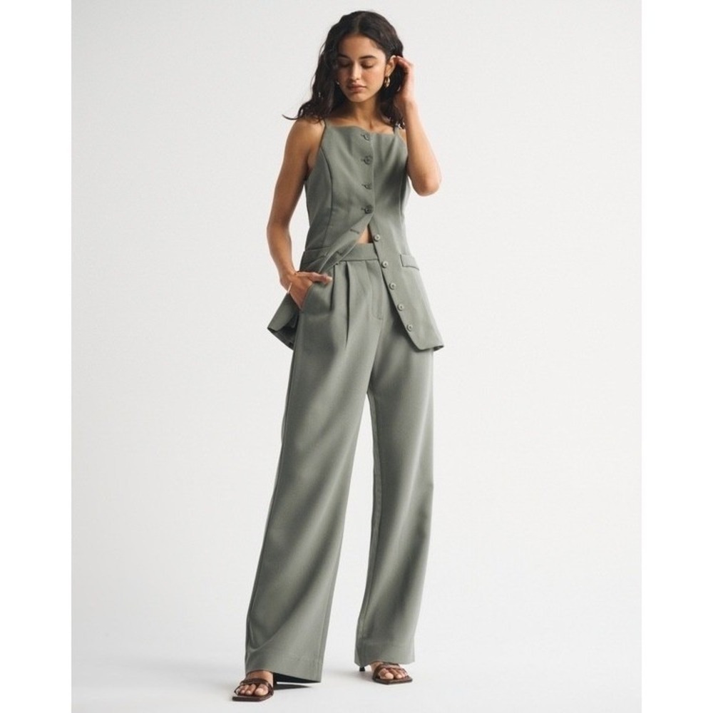 Abercrombie & Fitch Size 10 R / 30 R Gray Sloane High Tailored Wide Leg Pants - Picture 8 of 8